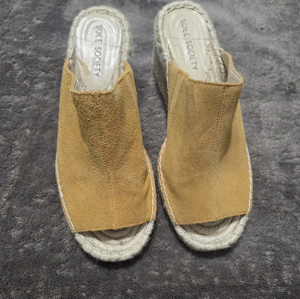 Sole Society Caleena Wedge Espadrille Camel Size 7.5 Boho Resortwear Summer